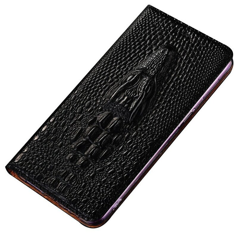 Чехол-книжка MyPads Premium для Sony Xperia XA1 Plus из натуральной кожи с объемным 3D рельефом головы кожи крокодила роскошный эксклюзивный черный