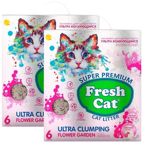 FRESH CAT FLOWER GARDEN наполнитель комкующийся для туалета кошек с ароматизатором (6 + 6 л) euro garden hierba para gatos cat grass