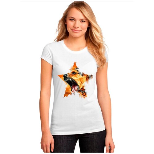 фото "женская белая футболка собака, звезда, зубы". размер l drabs