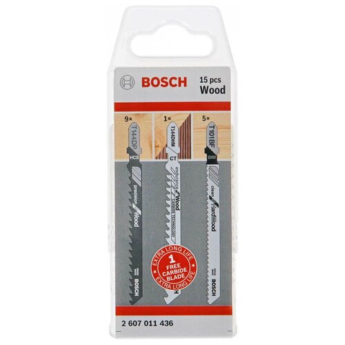 Набор лобзиковых пилок по дереву, 15шт. Bosch 2607011436