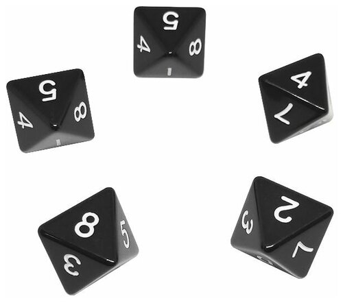 Восьмигранный кубик (D8), 5 шт, черный (для DnD (ДнД), Pathfinder, настольных, трансформационных игр, обучению детей счету)