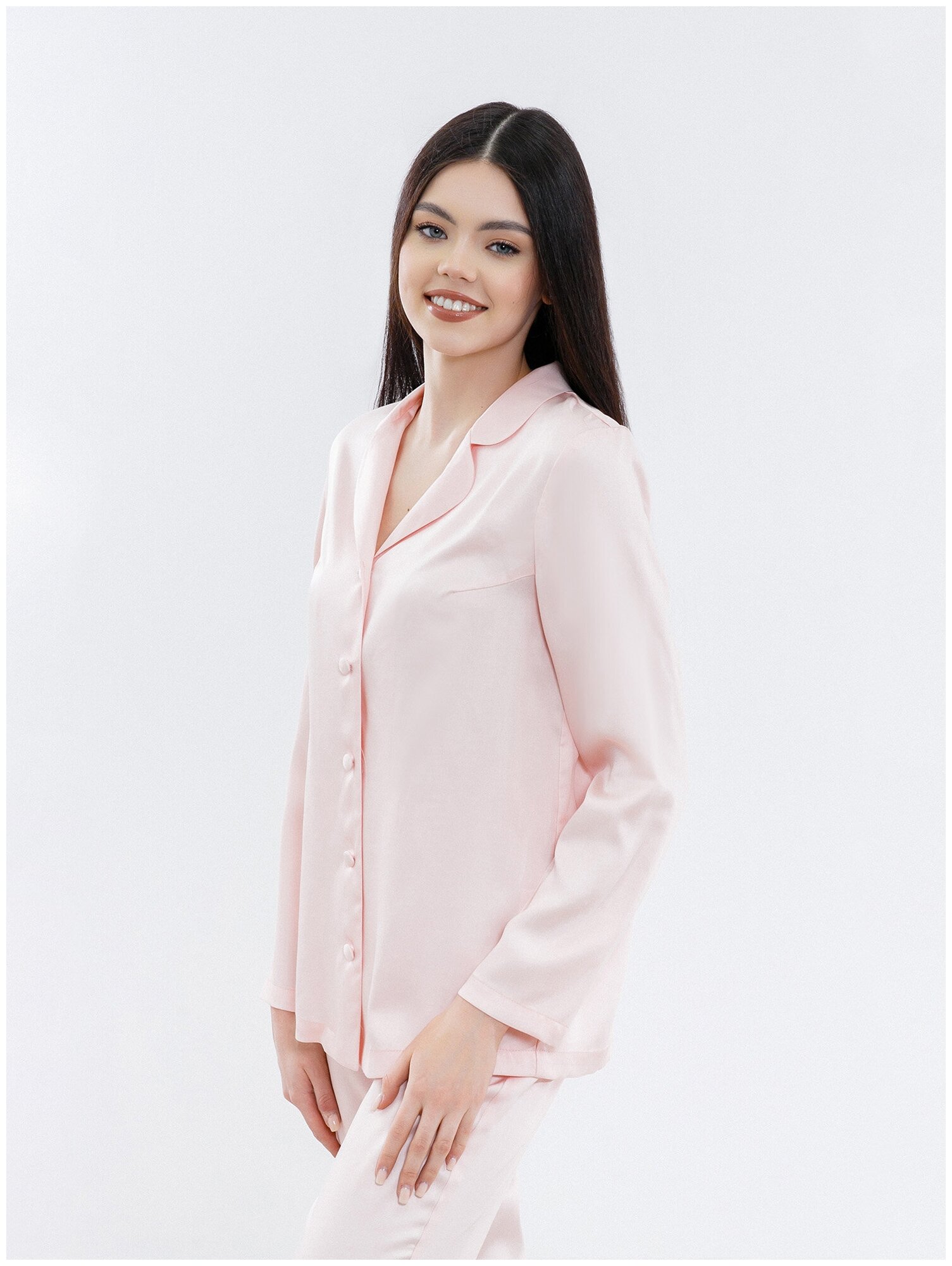 Impresa / Рубашка женская домашняя пижамная с длинным рукавом Lyocell, цв. Розовый - фотография № 2