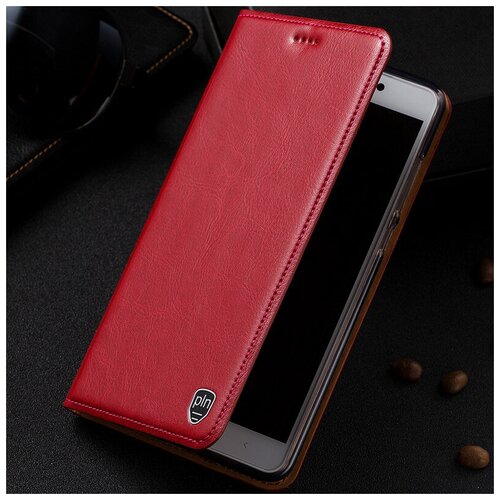 фото Чехол-книжка mypads premium для xiaomi mi note 3 из качественной натуральной мраморной кожи буйвола прошитый элегантной прострочкой красный с магнитной крышкой