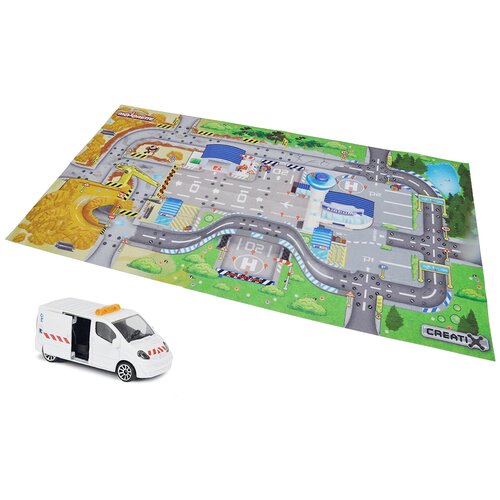 набор техники majorette construction theme set 2057971 1 64 желтый серый белый Коврик Majorette Creatix Construction/Airport 2056412, зеленый/серый/желтый, 96х51 см