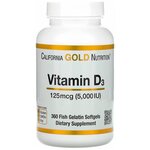 БАД California Gold Nutrition, витамин D3, 125 мкг (5000 МЕ), 360 капсул из рыбьего желатина - изображение