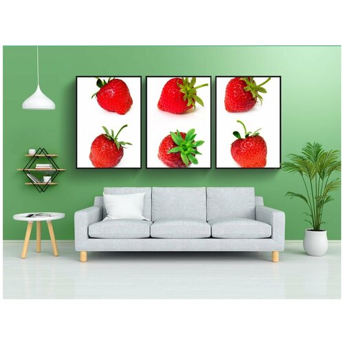 фото Набор модулных постеров для интерьера "клубника, красный, фрукты" 60x90 см. в тубусе, без рамки lotsprints