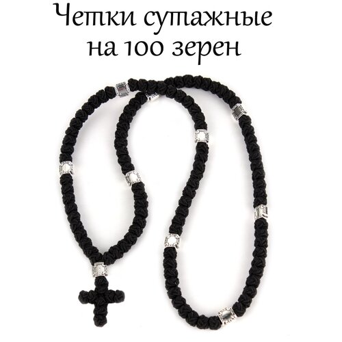 четки православные христианские из тигрового глаза с крестом Плетеный браслет Псалом, металл, черный