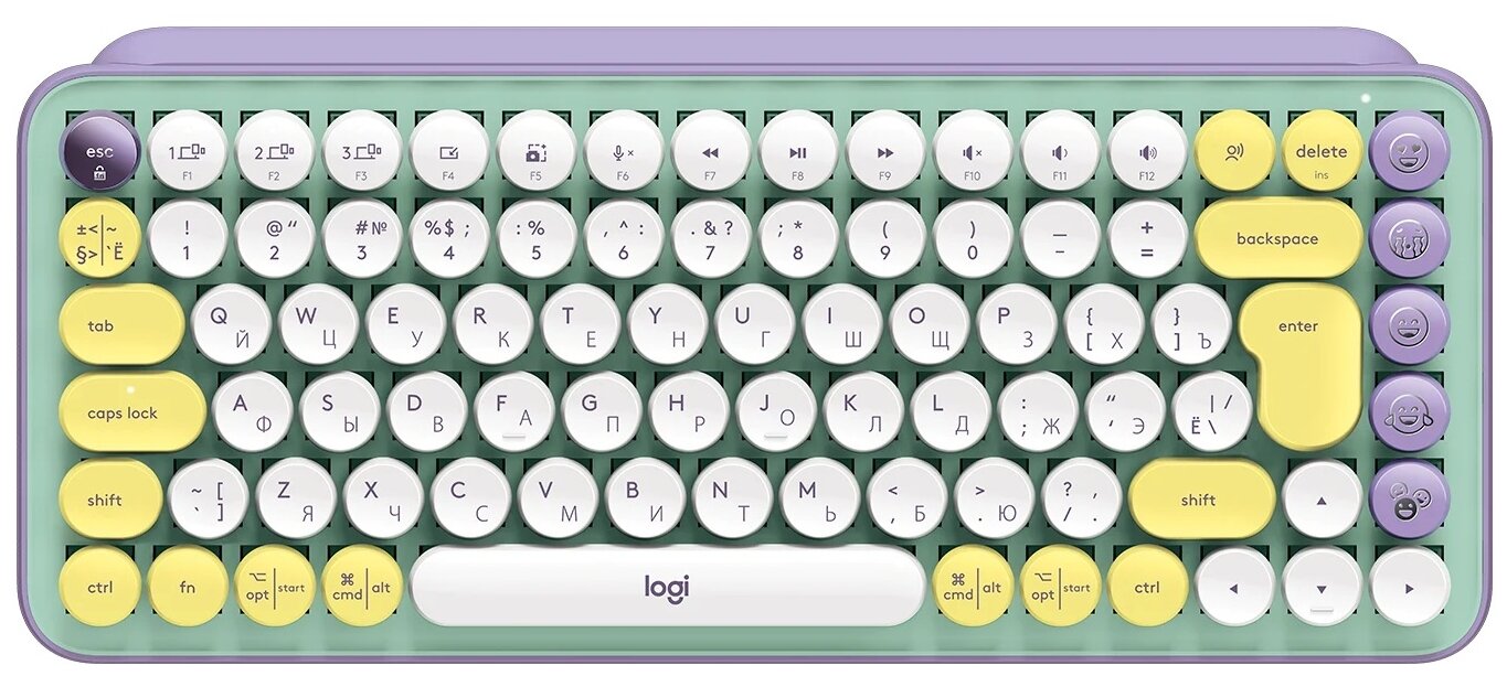 Клавиатура Logitech POP Keys, USB, Bluetooth/Радиоканал, зеленый сиреневый [920-010717]