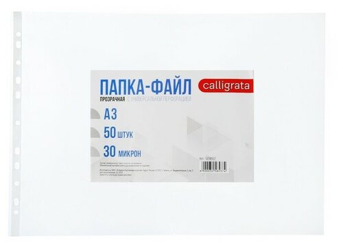 Файл-вкладыш А3, 30 мкм, Calligrata, глянцевый, горизонтальный, 50 штук