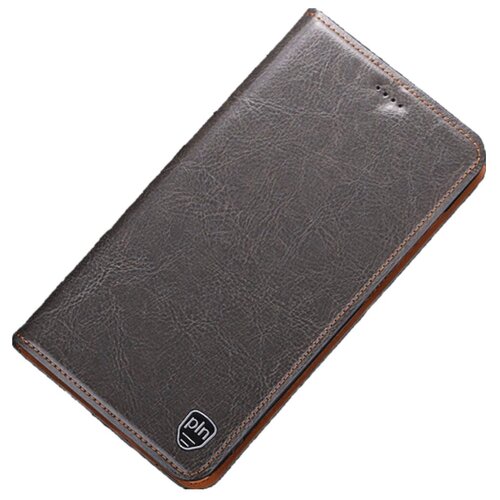фото Чехол-книжка mypads premium для nokia x3/ nokia 3.1 plus + из качественной натуральной мраморной кожи буйвола прошитый элегантной прострочкой серый с магнитной крышкой