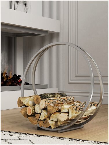 Изображение товара Дровница ROUND SILVER , высота 59 см, напольная, серебристая, 59х27х59 см