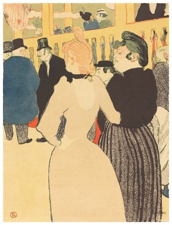 Репродукция на холсте В Мулен Руж, Ла Гулю и ее сестра (1892) Тулуз-Лотрек Анри 30см. x 40см.