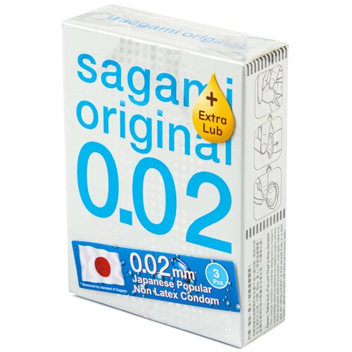 Купить Презервативы полиуретановые Sagami Original 002 Extra Lub - 3 шт., бесцветный