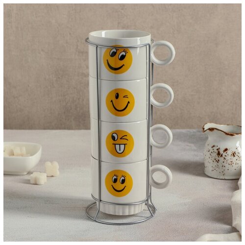 фото Набор кружек на метал. подставке 4 шт "смайл" кружка 240 мл 1278878 сима-ленд