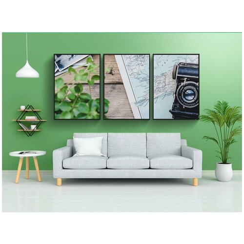 фото Набор модулных постеров для интерьера "камера, винтаж, карта" 60x90 см. в тубусе, без рамки lotsprints