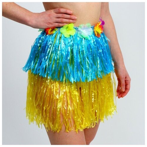 Гавайская юбка, 40 см, двухцветная сине-жёлтая гавайская юбка 40 см двухцветная зелёно разноцветная