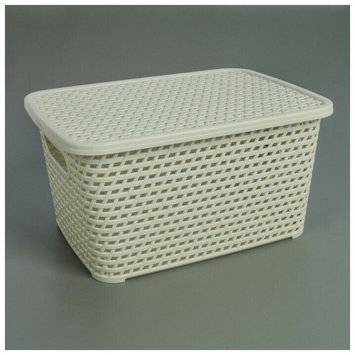 Ящик для хранения с крышкой "Ротанг", 13 л, 37x28x19 см, цвет белый