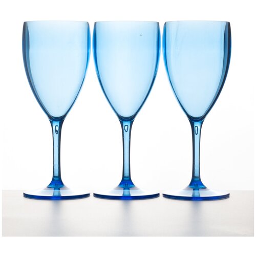 Бокалы для вина. В наборе 3шт. голубые прозрачные, пластиковые, многоразовые, из поликарбоната(пластика)