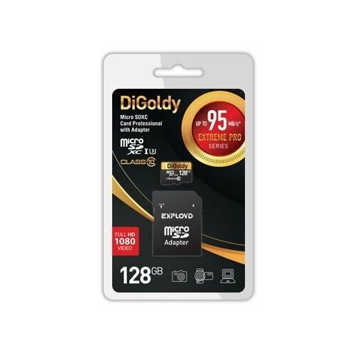 Карта памяти DIGOLDY MicroSDXC 128GB Class10 + адаптер SD (95MB/s)