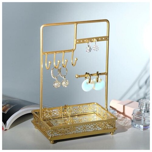 фото Подставка для украшений "прямоугольник с крючками" h=26, основа 16,5x11, цвет золото./в упаковке шт: 1 magic store