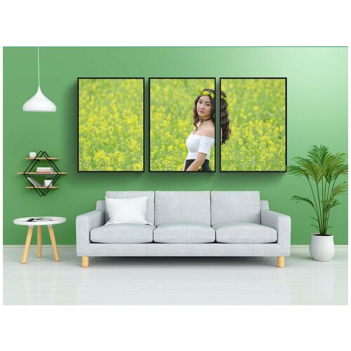 фото Набор модулных постеров для интерьера "цветочная реформа, желтый, девочка" 60x90 см. в тубусе, без рамки lotsprints