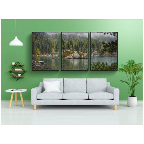фото Набор модулных постеров для интерьера "озеро, пейзаж, деревья" 60x90 см. в тубусе, без рамки lotsprints