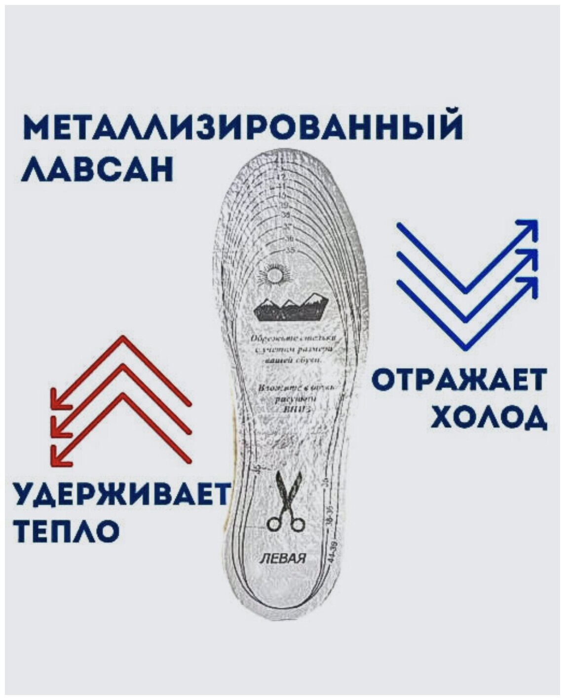 Стельки для обуви зимние"Люкс" Овечья шерсть.Металлизированный лавсан .Термостельки,Универсальный размер 35-45 - фотография № 7