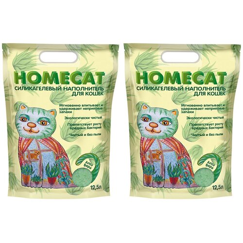 HOMECAT алоэ вера наполнитель силикагелевый для туалета кошек (12,5 + 12,5 л) впитывающий наполнитель homecat силикагелевый алоэ вера 12 5л 4 шт