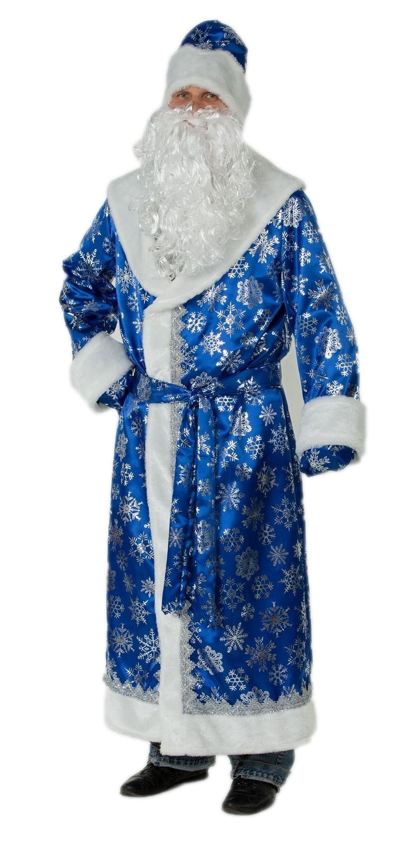 Сатиновый синий костюм Деда Мороза Snej-52