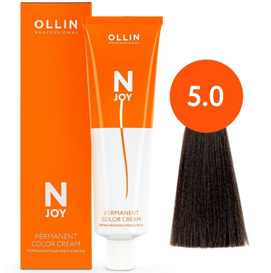 OLLIN Professional Стойкая крем-краска для волос N-Joy Color Cream, 5/0 светлый шатен, 100 мл