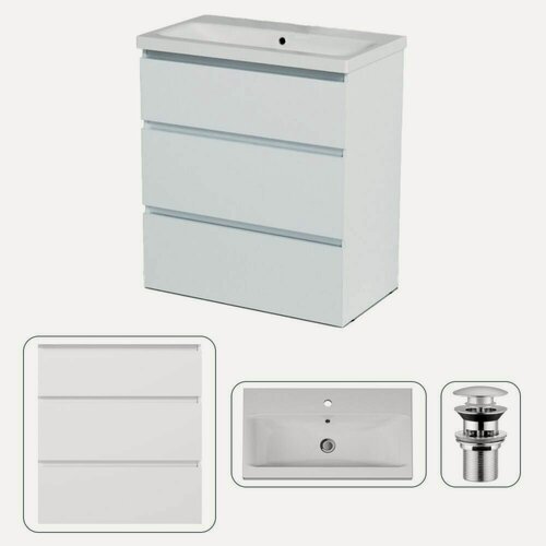 Изображение товара Тумба с раковиной в ванную AM.PM с металлическим донным клапаном, напольная, 75 см