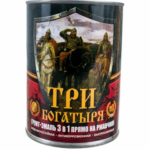 КраскаВо грунт-эмаль 3 В 1 мета-мб графитовый серый RAL 7024 ТРИ богатыря 0.9кг. 4620105771375