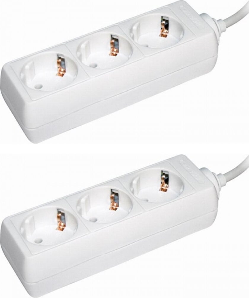 фото Удлинитель IEK У03 трехместный с заземлением 3 метра IP20 белый (комплект из 2 шт.)