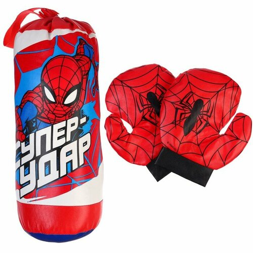 Игровой набор для бокса «Супер-удар», груша 13х13х35 см, Человек-паук набор игровой ракетки 8×12 см и два мячика человек паук