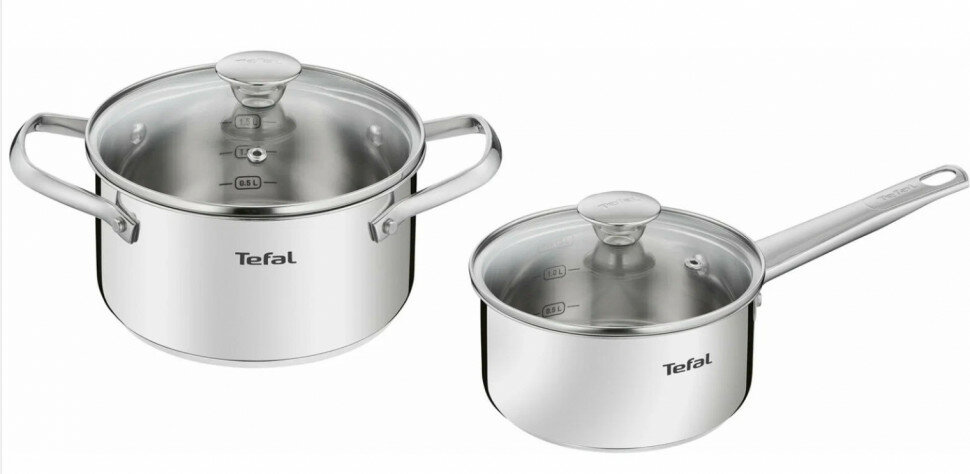 Набор посуды Tefal Cook Eat B9214S04, 4 предмета, 1,5/2,2 л, 16/18 см, нержавеющая сталь