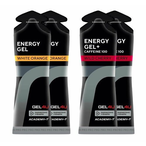 Гель питьевой GEL4U Energy Gel MIX 4 x 60 г, Апельсин, Вишня