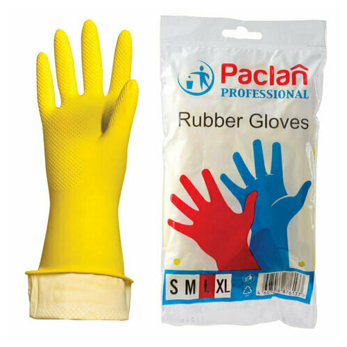 Перчатки хозяйственные Перчатки хозяйственные латексные, х/б напыление, размер L (большой), желтые, PACLAN Professional 2 уп.
