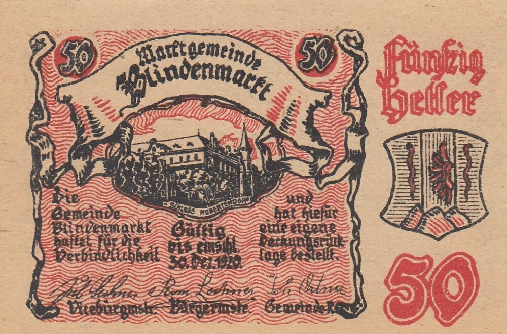 Австрия, Блинденмаркт 50 геллеров 1920 г. (Вид 2) (2)