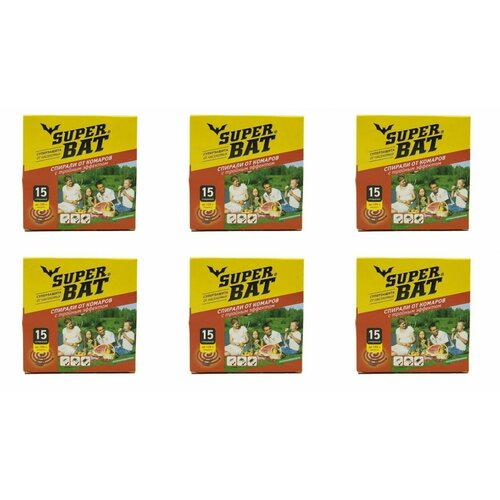 SUPER BAT Средство от комаров, спирали красные, 15 шт, 6 уп.