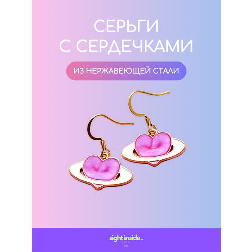 Серьги с подвесками , эмаль, розовый