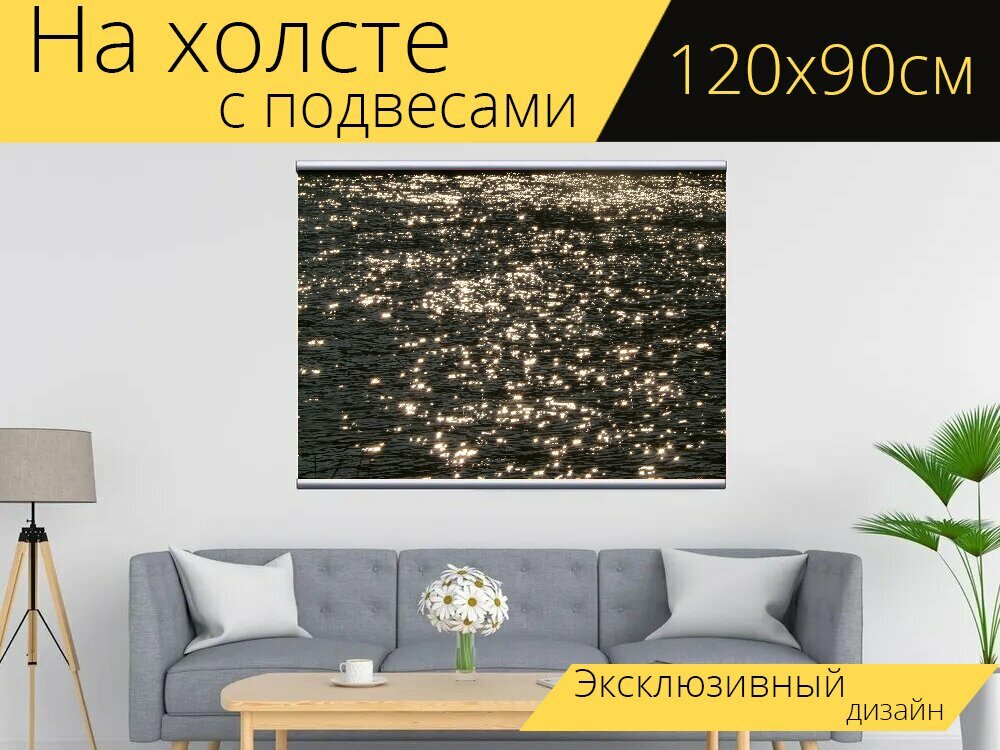 Картина на холсте "Вода, подсветка, блеск" с подвесами 120х90 см. для интерьера