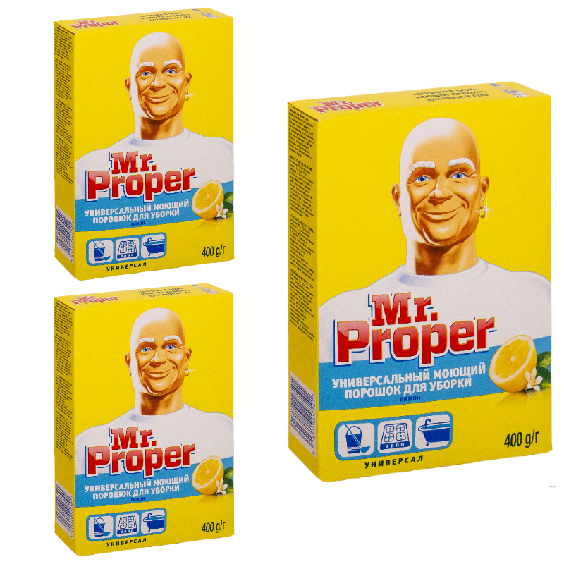 Mr.Proper Универсальный моющий порошок для уборки, ароматом лимона, 400 г, 3 шт