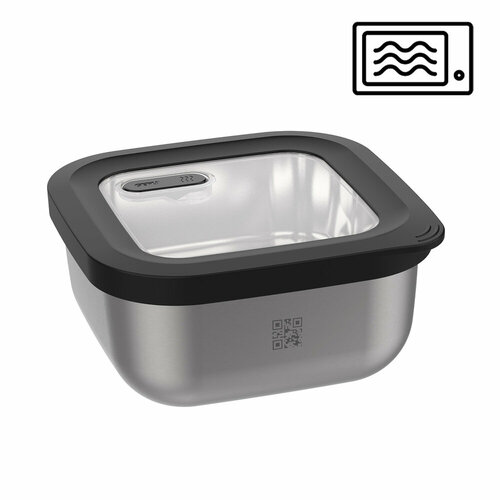 Контейнер квадратный для продуктов из нержавеющей стали с клапаном на пластиковой крышке Provido, 1.8 л, 18.3 x 18.3 x 9.1 см, стальной, серия Кухонные аксессуары, GEFU, GF12779