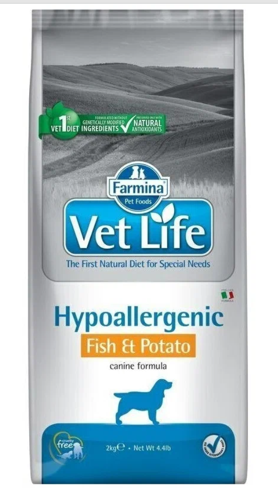 Сухой корм для собак Farmina Vet Life Hypoallergenic при аллергии, рыба, с картофелем 1 уп. х 1 шт. х 2 кг