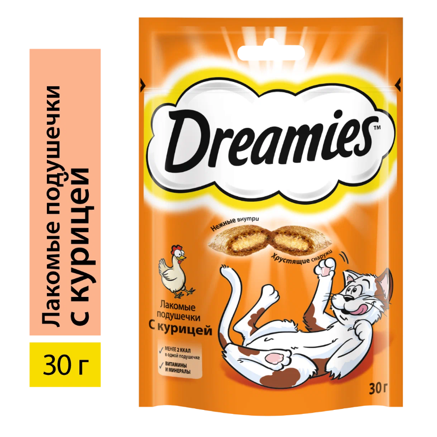 Лакомство для кошек Dreamies, подушечки с курицей, 30 г