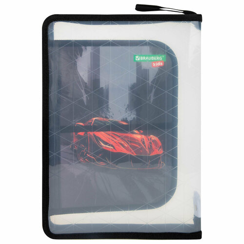 Упаковка 2 шт Папка для труда на молнии BRAUBERG KIDS А4 1 отделение прозрачная органайзер Red car 272209 862₽