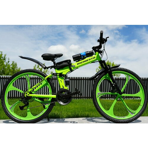 Велосипед складной Двухподвесной Richiesto 26 дюймов на литых дисках салатовый 30500₽