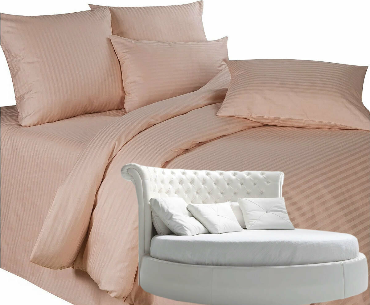 фото Простыня круглая из страйп-сатина на резинке 200 х 200 х 30 - М - 130 - Пел Догвуд 1х1