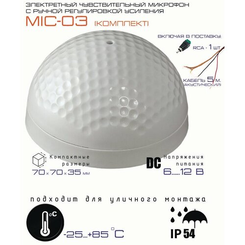 Микрофон в комплекте c кабелем и разъемом RCA активный в оригинальном незаметном корпусе Mic03US CCTV для систем видеонаблюдения 740₽