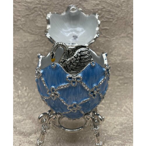 Яйцо-Шкатулка Императорское в стиле Фаберже Лебедь, Лебединое озеро, голубое, 9 см